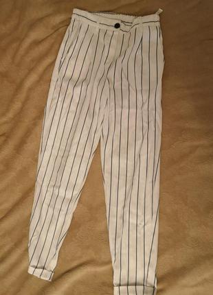 Укороченые брюки биршка летние лёгкие карманы подвороты в полоску