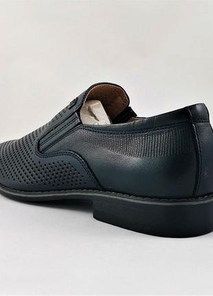Мужские мокасины летние кроссовки сеточка синие кожаные туфли3 фото
