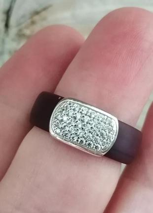 Кольцо, каучук/серебро, р. 16