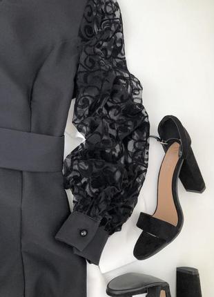 Черное платье с кружевными рукавами6 фото