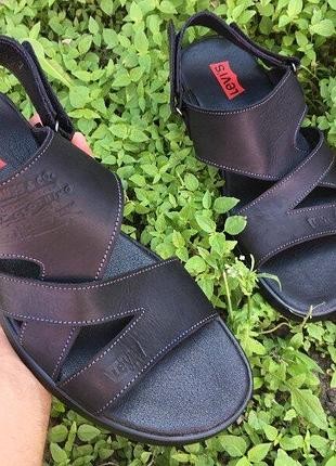 Мужские кожаные сандалии шлепанцы levis black