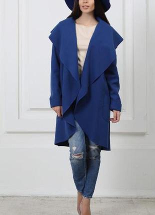 Шерстяное пальто-кардиган красивого синего цвета