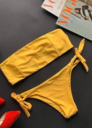 👙элегантный жёлтый раздельный купальник бандо/ярко жёлтый купальник бандо👙