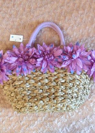 Летняя сумка плетенная из пальмовых листьев с цветами2 фото