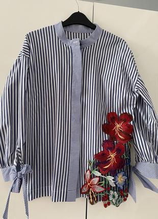 Стильная дизайнерская блуза с аппликацией шитьем! р м, новая!1 фото