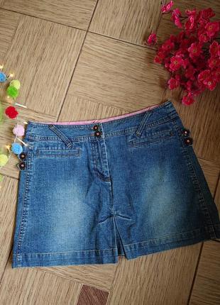 Джинсовая мини юбка с камушками р.44/46