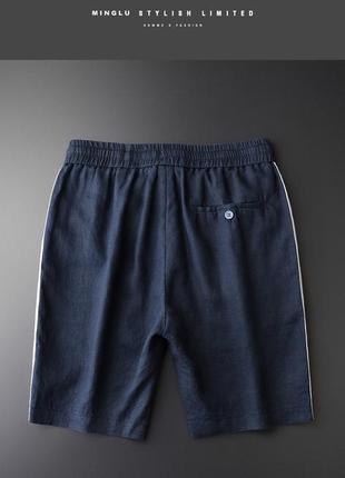 Мужские легкие шорты темно-синего цвета из льна2 фото