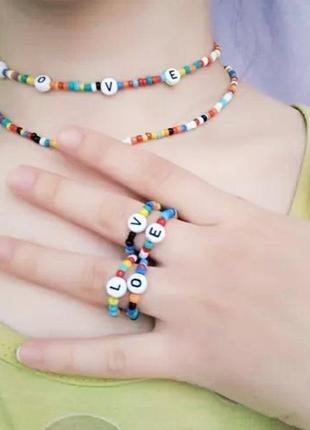 Чокер двойной love в этно стиле бохо тренд ожерелье колье бусы 6