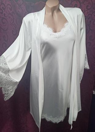 Свадебный комплект сексуальный пеньюар невесте пеньюар для невесты шёлковый пеньюар шёлковая ночнушка шёлковый халат6 фото