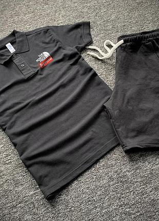 Стильный мужской летний спортивный костюм поло шорты чёрный