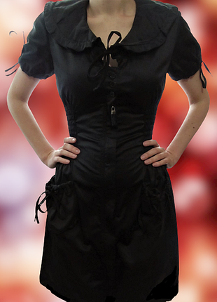 Черное платье-халат на молнии р.38(s/m)