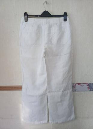 Натуральные льняные белые прямые брюки4 фото