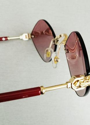 Chrome hearts очки унисекс солнцезащитные модные ромбовидные безоправные бордовые с золотом7 фото