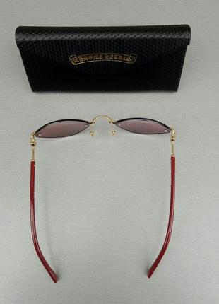 Chrome hearts очки унисекс солнцезащитные модные ромбовидные безоправные бордовые с золотом4 фото
