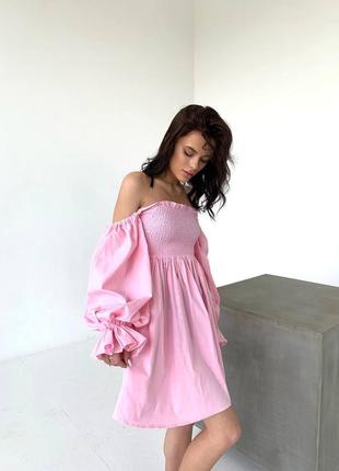 Платье 👗 бандо лен с резиночками на груди отличное качество6 фото