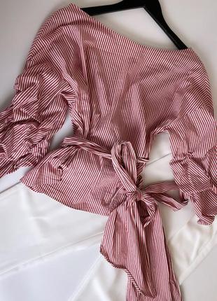 Zara рубашка с длинным поясом размер s/m полоска на запах2 фото
