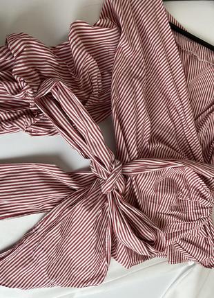 Zara рубашка с длинным поясом размер s/m полоска на запах3 фото
