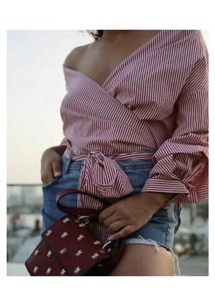 Zara рубашка с длинным поясом размер s/m полоска на запах9 фото