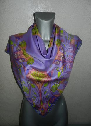 Сиреневый подписной платок натуральный шелк,pure silk,мытый шелк1 фото