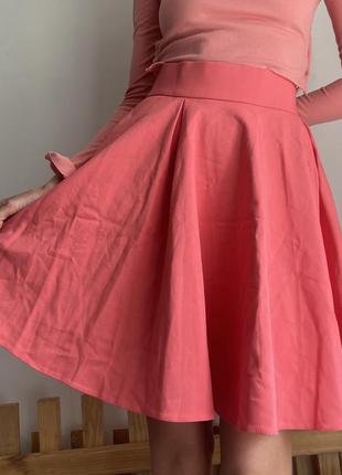 Яркая розовая юбка трапеция2 фото