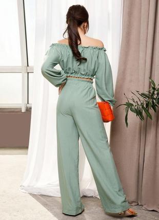 Арт: 12687_мятный брючний костюм з коротким топом