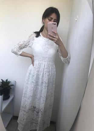 Ажурное белое платье s-m