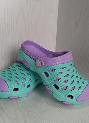 Кроксы,сабо детские  подростковые фиолетово-бирюзовые для девочки 26р.-2 фото