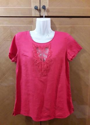 Брендовая  100% лен натуральная  нарядная блуза с  кружевом от marks &spencer