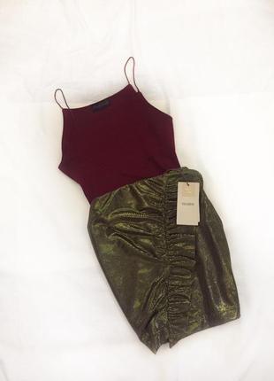 Юбка позолота, металлик, бронзовый цвет, рюши, интересная юбка4 фото