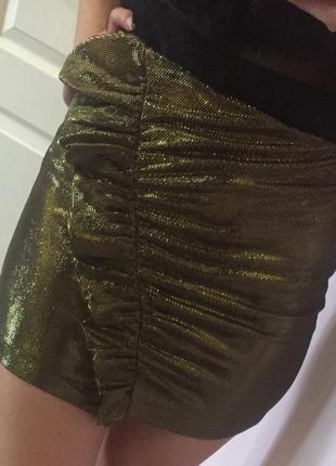 Юбка позолота, металлик, бронзовый цвет, рюши, интересная юбка2 фото