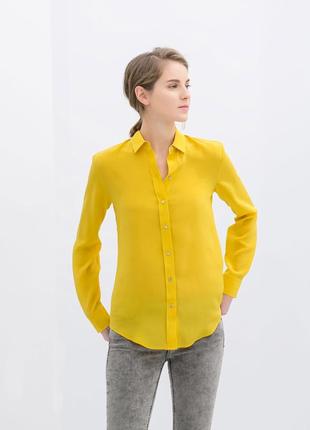 Блуза шовкова zara жовтого кольору блузка жіноча базова1 фото