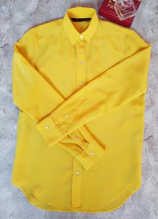 Блуза шовкова zara жовтого кольору блузка жіноча базова2 фото