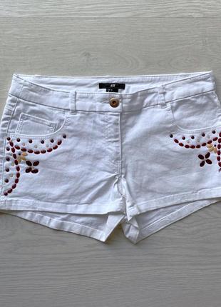 Білі шорти джинсові h&m з малюнком
