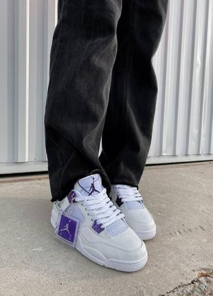 Air jordan 4 retro white/violet белые кроссовки джордан с фиолетовыми вставками6 фото