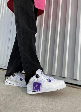 Air jordan 4 retro white/violet белые кроссовки джордан с фиолетовыми вставками1 фото