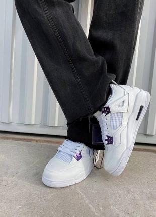 Air jordan 4 retro white/violet білі кросівки джордан з фіолетовими вставками7 фото