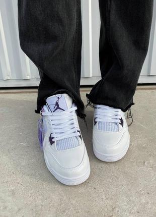 Air jordan 4 retro white/violet белые кроссовки джордан с фиолетовыми вставками2 фото