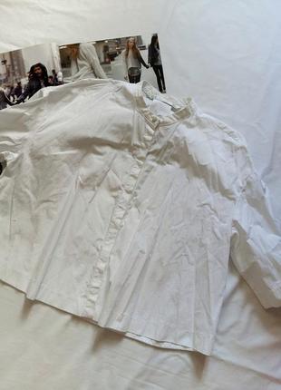 Укороченная белая широкая рубашка zara с коротким рукавом2 фото