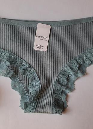 Трусики в цветах женские слипы хлопчатобумажные в рубчик с кружевной каймой премиум качество