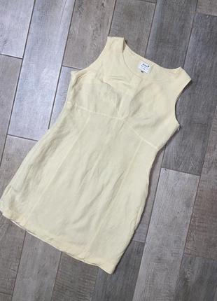 Жовте лляне міні плаття(027)