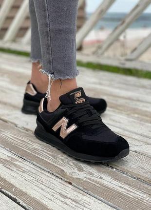 Женские кроссовки new balance 574 black/gold6 фото