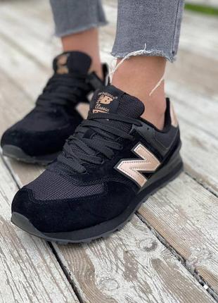 Женские кроссовки new balance 574 black/gold4 фото