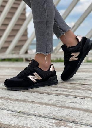 Женские кроссовки new balance 574 black/gold10 фото