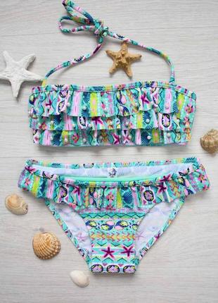 Купальник роздільний зелений з морським принтом і намистинами teres