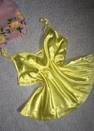Майка атласна жовта майка на бретелях сатинова неймовірна майка jolinesse-xl,xxl