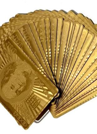 Гральні карти золоті пластикові gold 100 dollar 54 карти6 фото