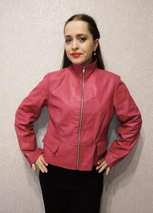 Шкіряна куртка вінтаж піджак шкіра натуральна рожева фуксія2 фото