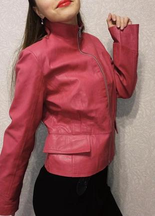Шкіряна куртка вінтаж піджак шкіра натуральна рожева фуксія1 фото