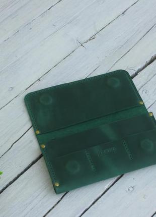 Шкіряний зелений гаманець ручної роботи3 фото