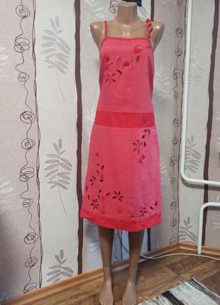Льняное красное платье цветы manson 38 размер или 10 uk